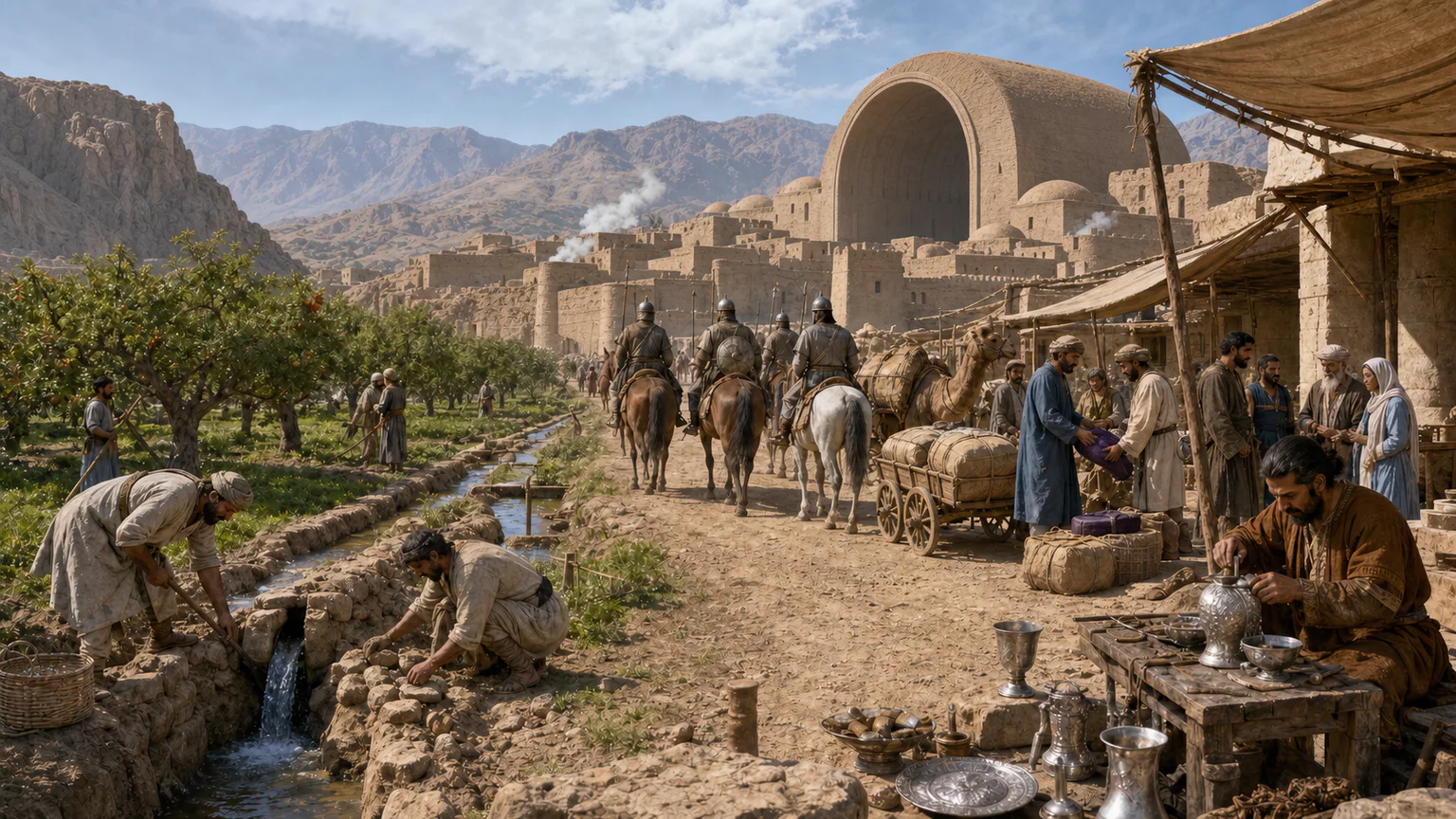 AI-generated evidence-guided visualization related to Sasanian Iran and late antique pluralism, 224-651 CE.