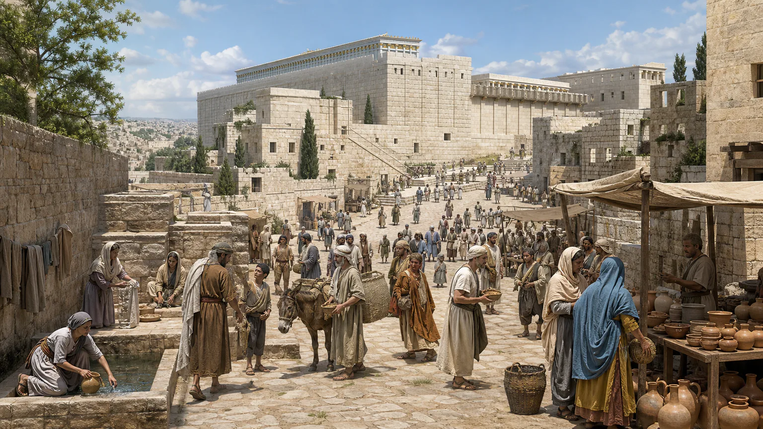 AI-generated evidence-guided visualization related to Second Temple Judaism and Jewish diasporas, 538 BCE-70 CE.