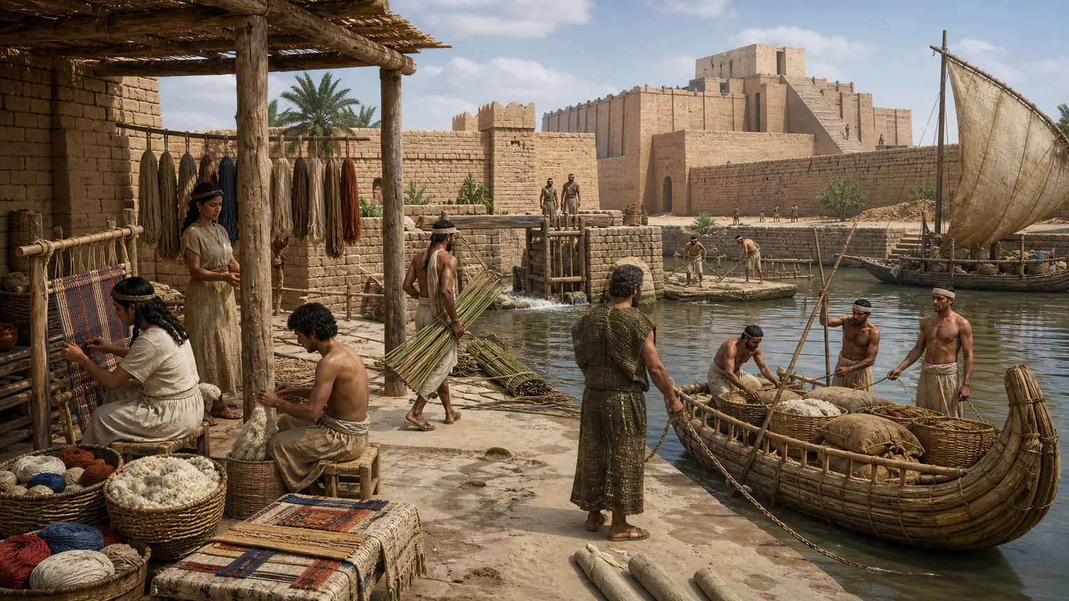 AI-generated evidence-guided visualization related to Sumerian city-states and temple households, c. 2900-2334 BCE.