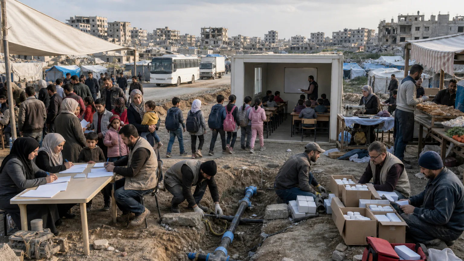 AI-generated evidence-guided visualization related to Syrian war and regional displacement, 2011-2024 CE.