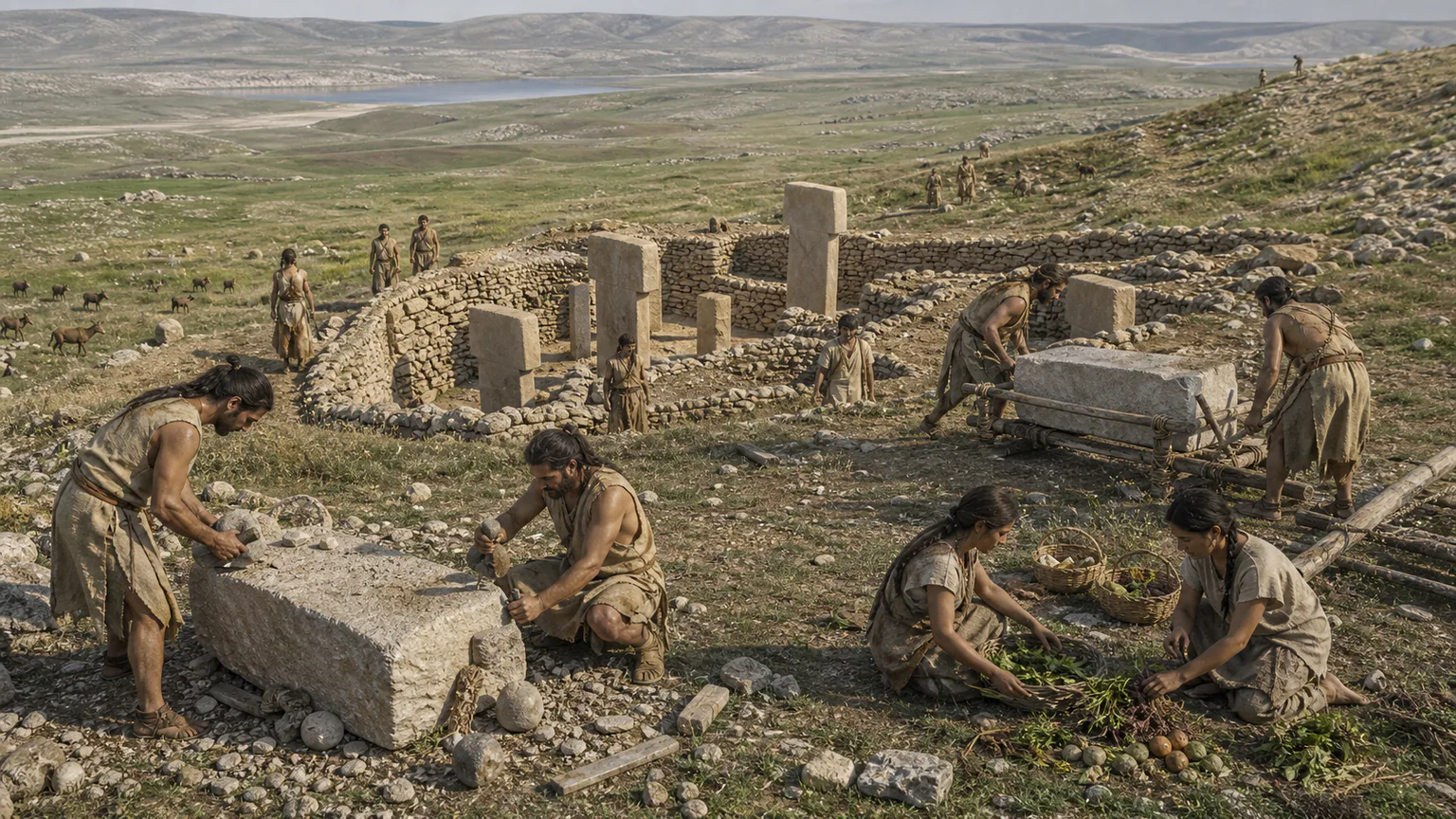 AI-generated evidence-guided visualization related to Upper Mesopotamian gathering and early food production, c. 9600-8200 BCE.
