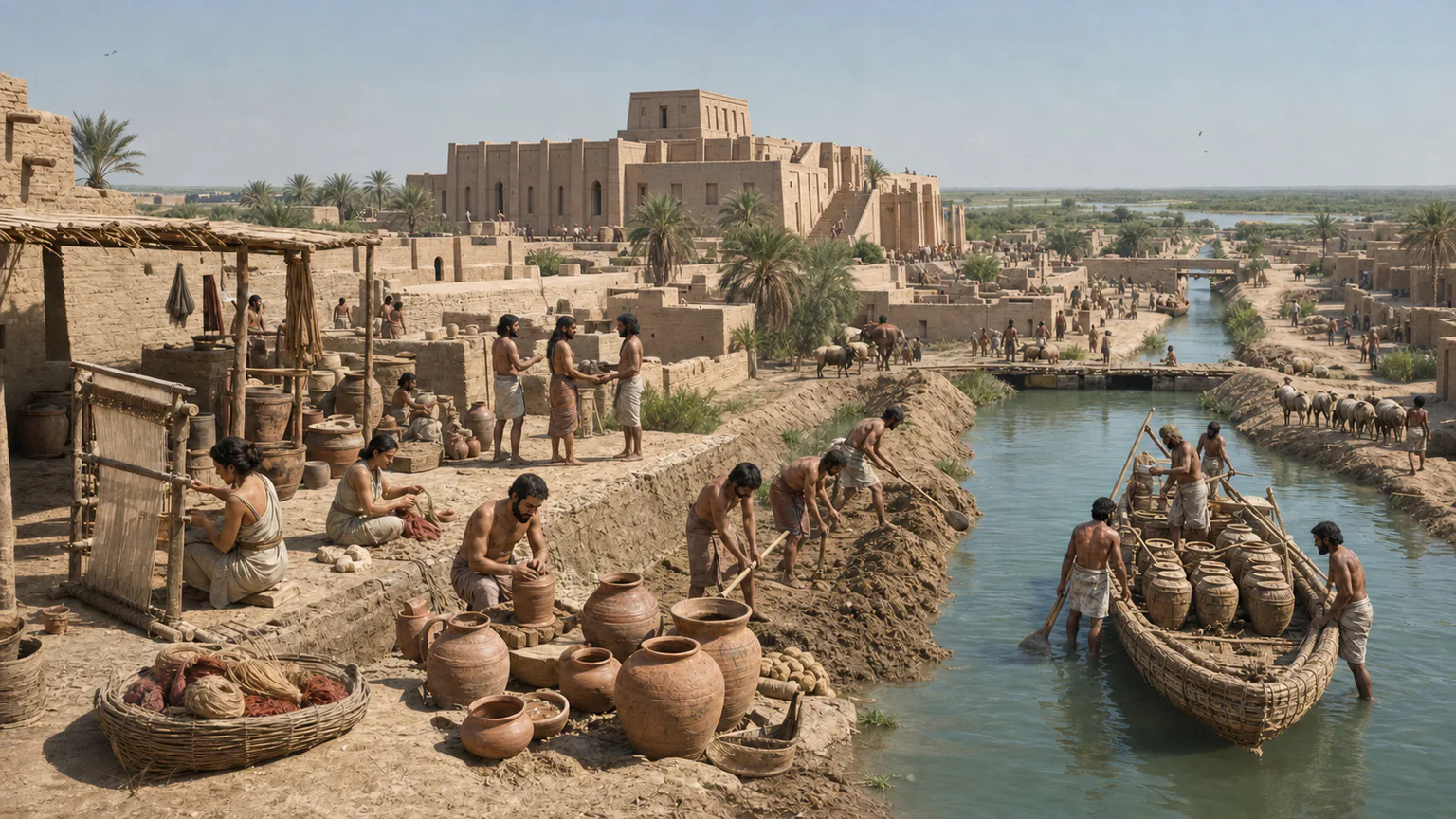 AI-generated evidence-guided visualization related to Uruk urbanism, canals and early writing, c. 4000-3100 BCE.