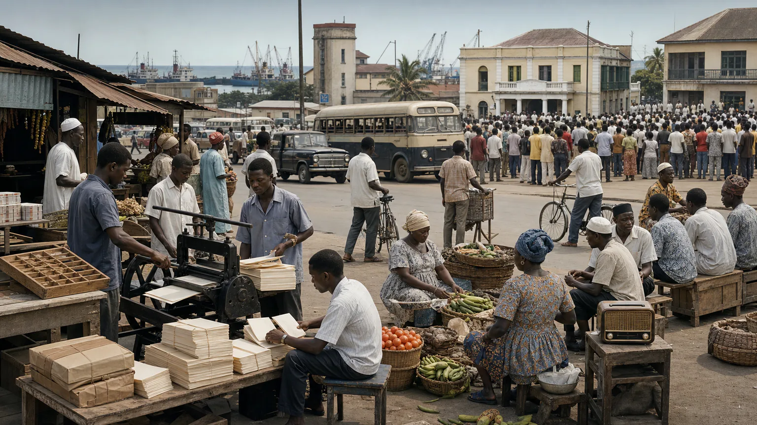 AI-generated evidence-guided visualization related to Accra, c. 1945-1966 CE.