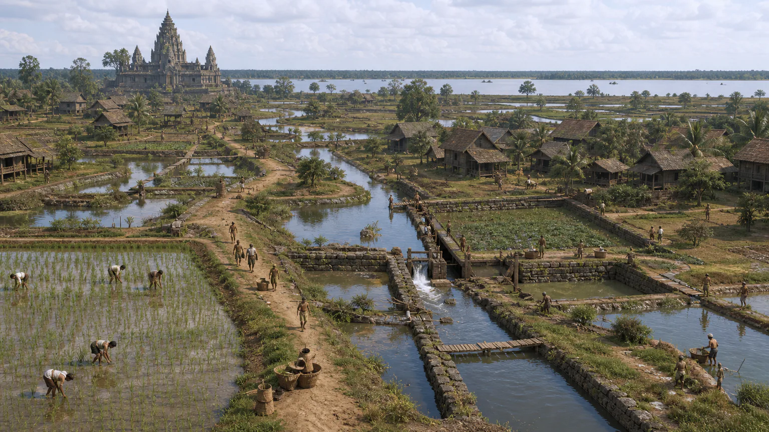 AI-generated evidence-guided visualization related to Angkor, 9th-14th centuries CE.