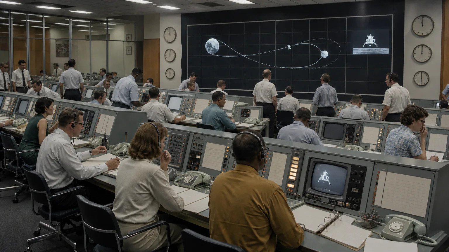 AI-generated evidence-guided visualization related to Apollo 11 launch and lunar mission, 16-24 July 1969 CE.