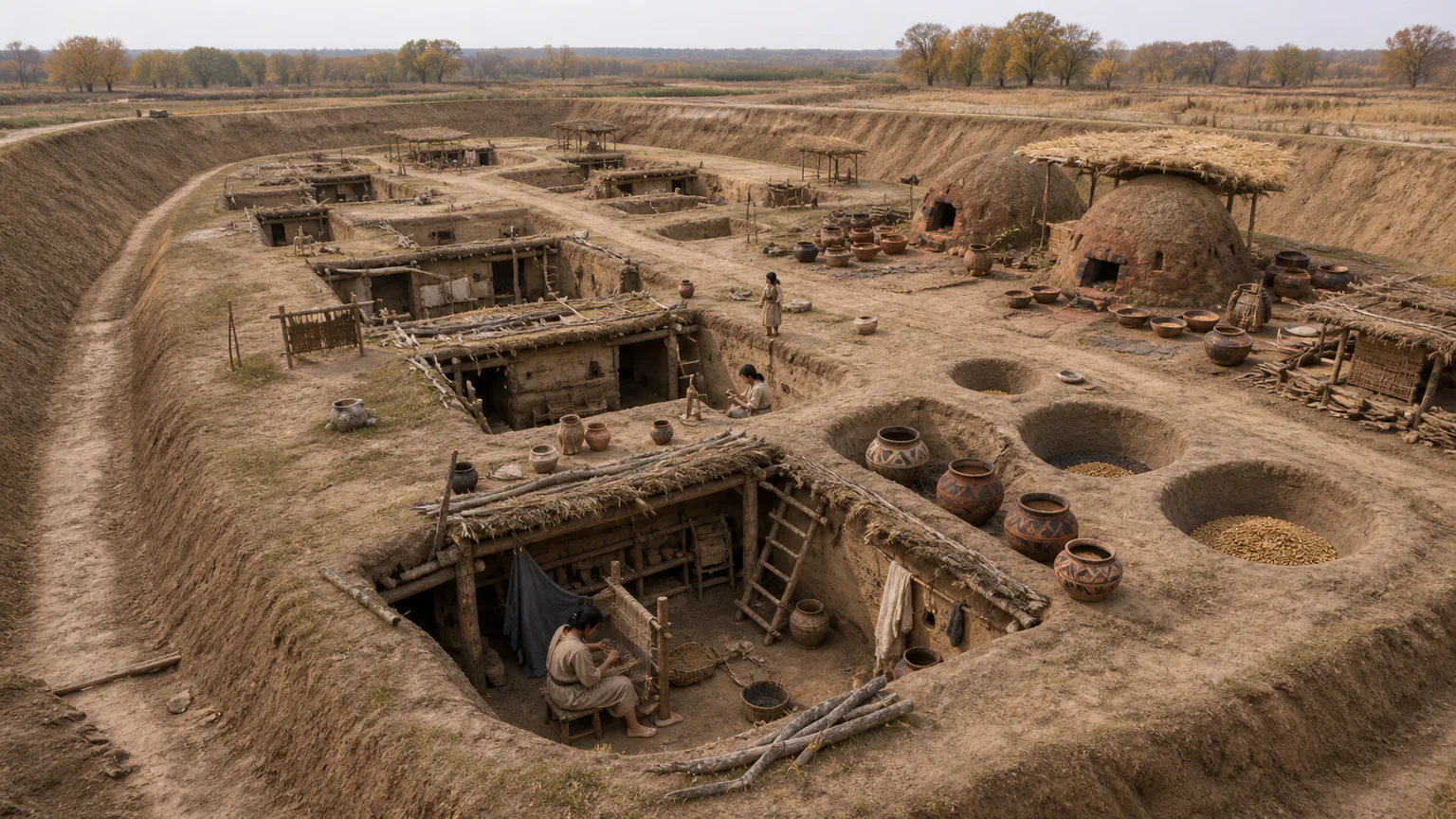 AI-generated evidence-guided visualization related to Banpo, c. 4800-3600 BCE.