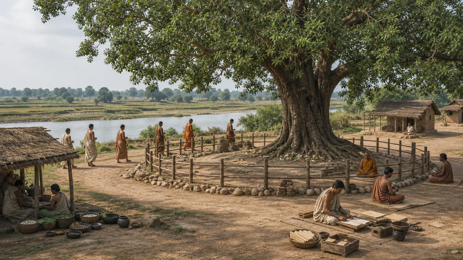 AI-generated evidence-guided visualization related to Bodh Gaya, c. 5th century BCE-present.
