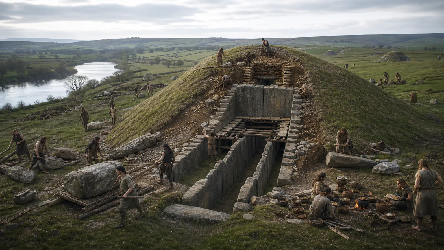 AI-generated evidence-guided visualization related to Brú na Bóinne, c. 3300-2500 BCE.