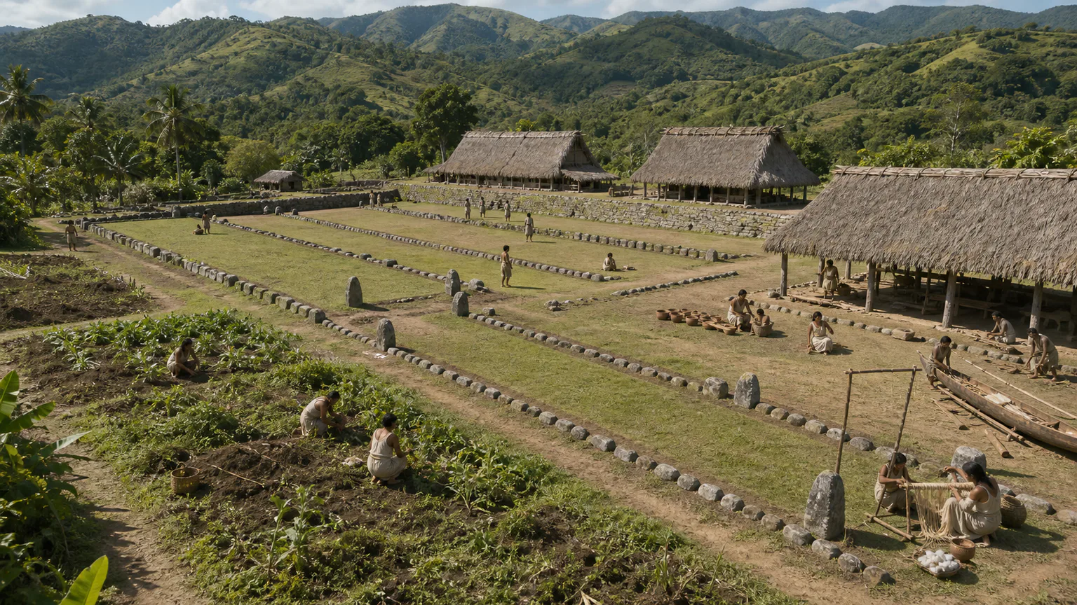 AI-generated evidence-guided visualization related to Caguana Ceremonial Center, c. 1200-1500 CE.