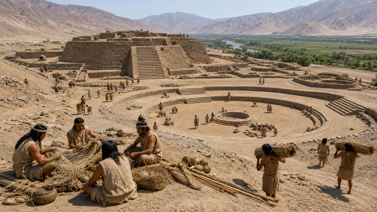 AI-generated evidence-guided visualization related to Caral-Supe, c. 3000-1800 BCE.