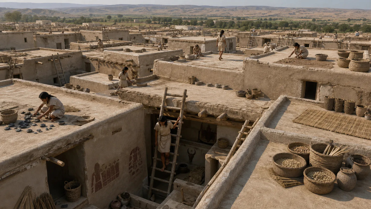 AI-generated evidence-guided visualization related to Çatalhöyük, c. 7400-6200 BCE.