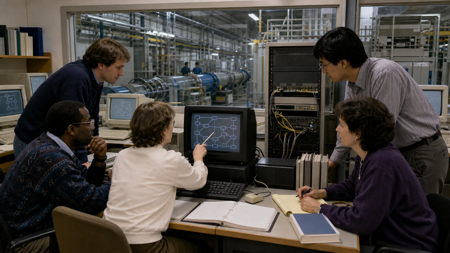 AI-generated evidence-guided visualization related to CERN and the World Wide Web, 1989-1993 CE.