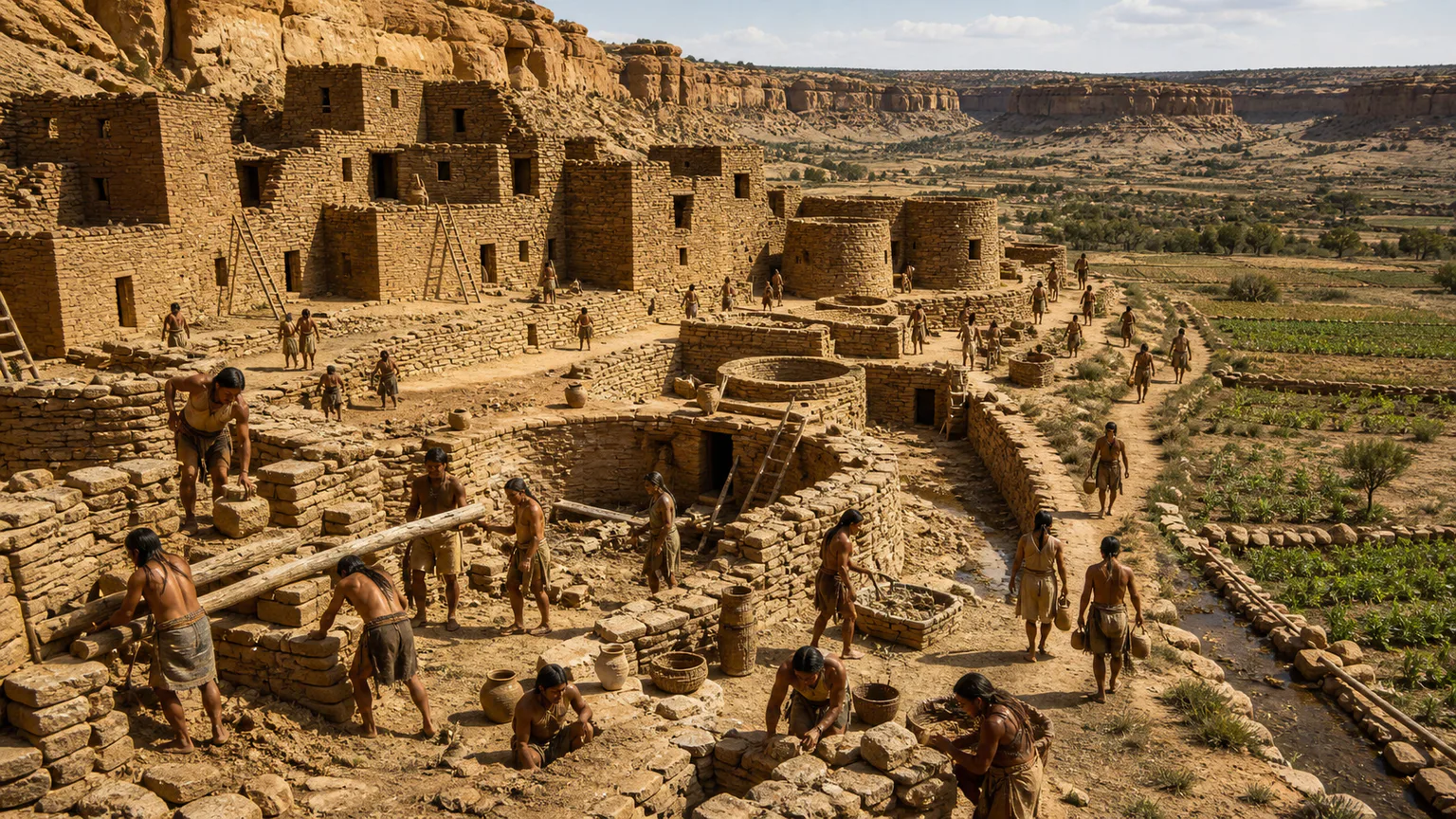 AI-generated evidence-guided visualization related to Chaco Canyon, c. 850-1250 CE.