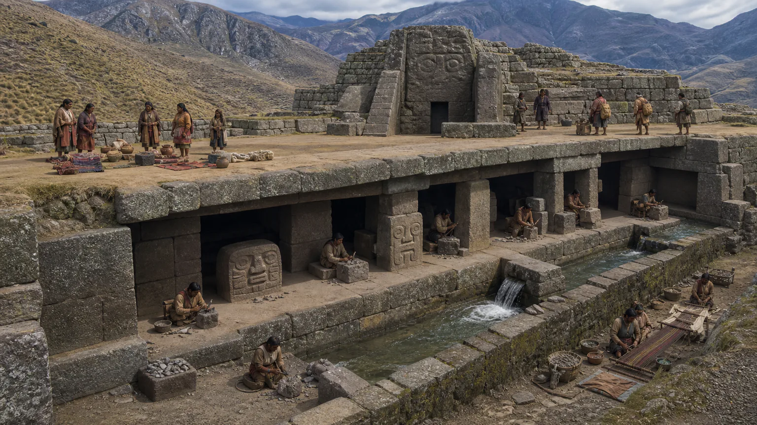 AI-generated evidence-guided visualization related to Chavin de Huantar, c. 1500-300 BCE.