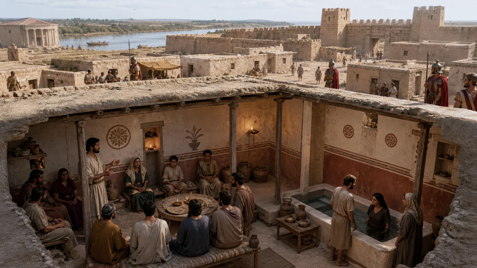 AI-generated evidence-guided visualization related to Dura-Europos, c. 235-256 CE.