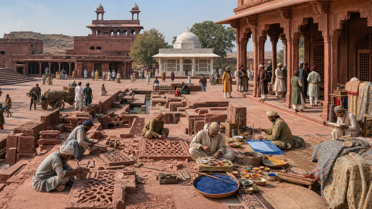 AI-generated evidence-guided visualization related to Fatehpur Sikri, c. 1571-1610 CE.