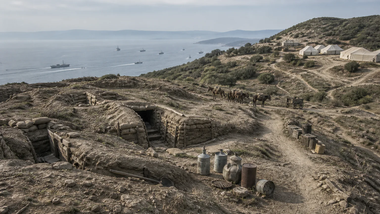 AI-generated evidence-guided visualization related to Gallipoli campaign, 1915-1916 CE.