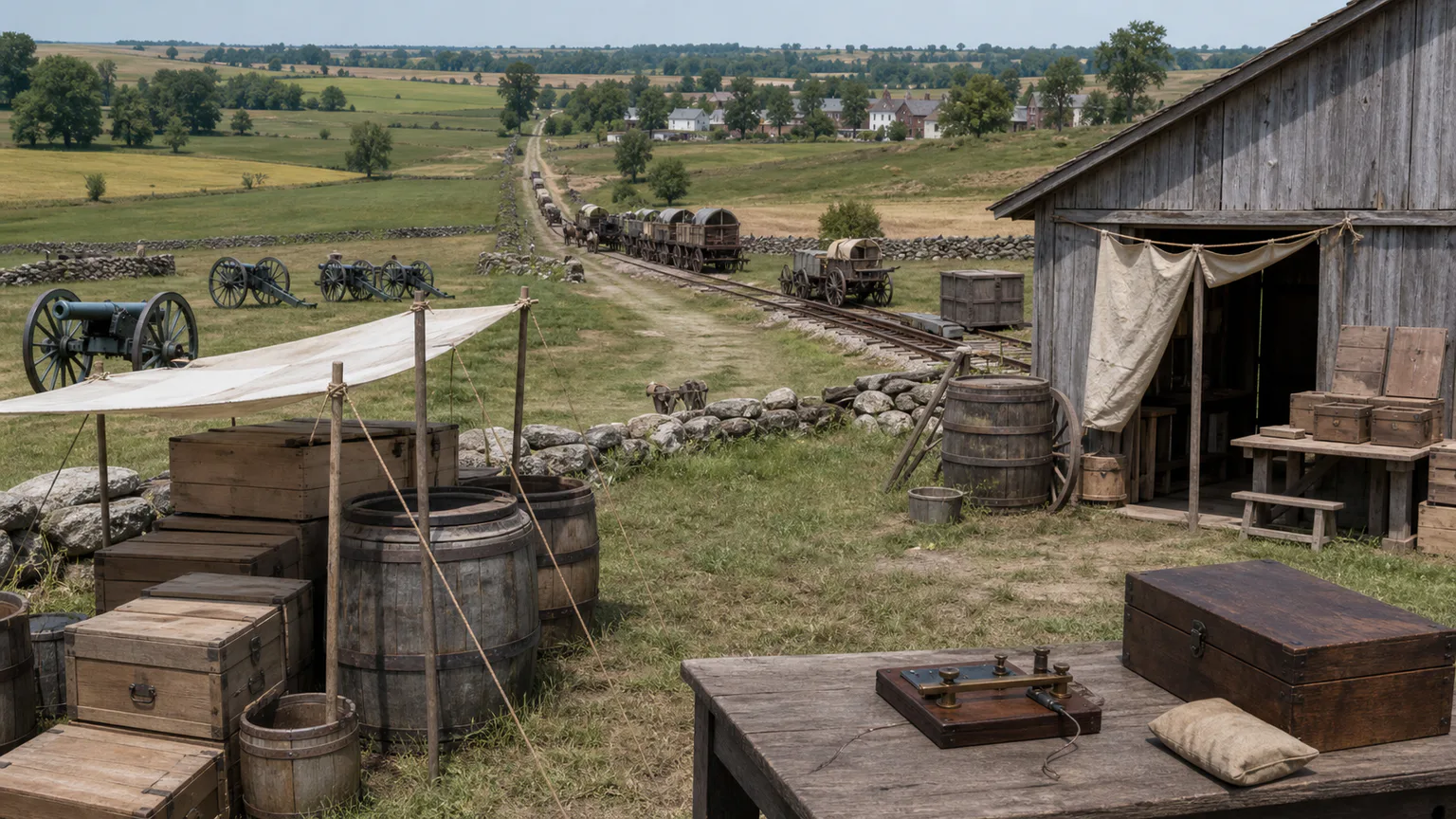 AI-generated evidence-guided visualization related to Gettysburg campaign and battlefield, 1-3 July 1863 CE.