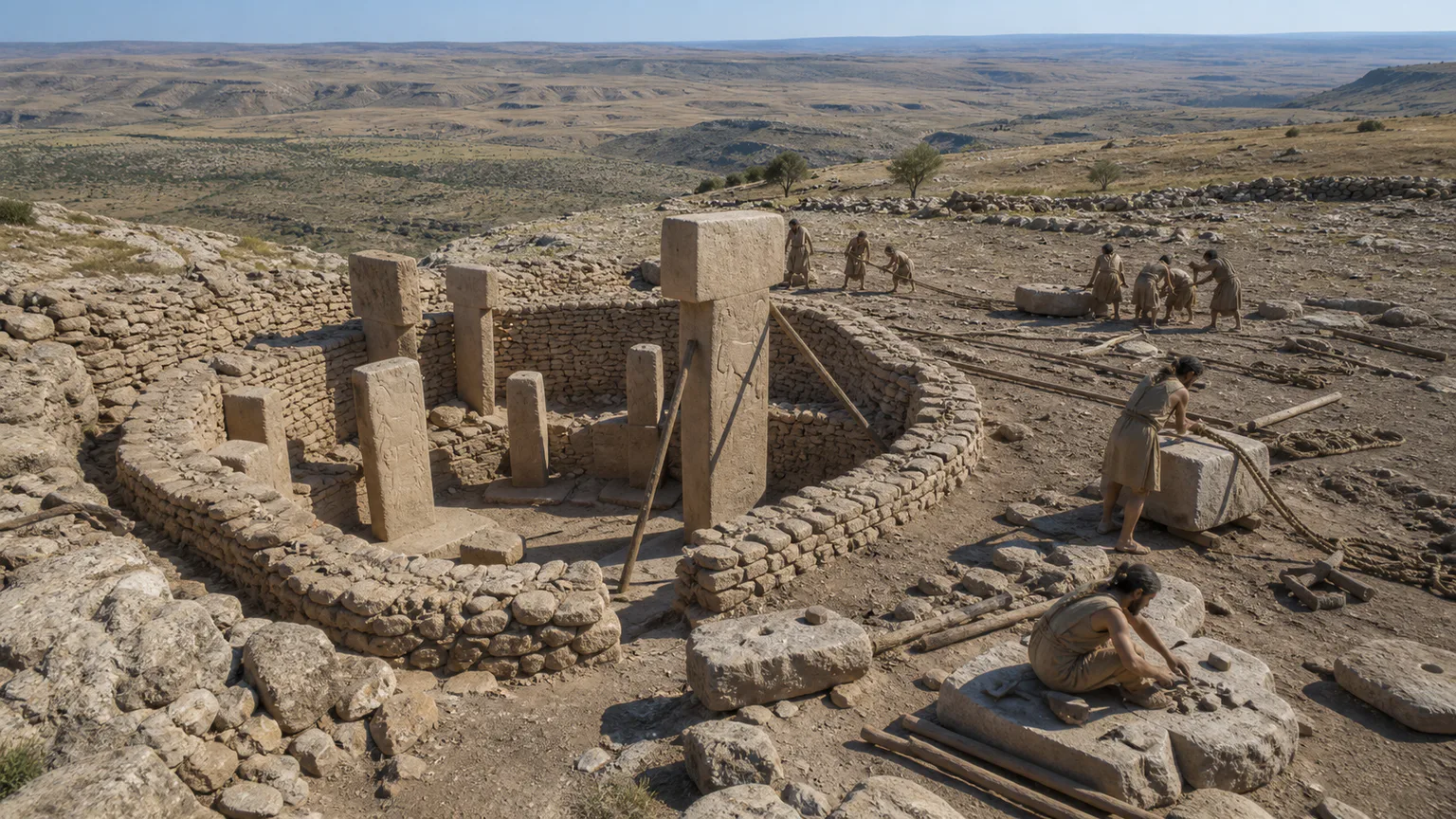 AI-generated evidence-guided visualization related to Göbekli Tepe, c. 9600-8200 BCE.