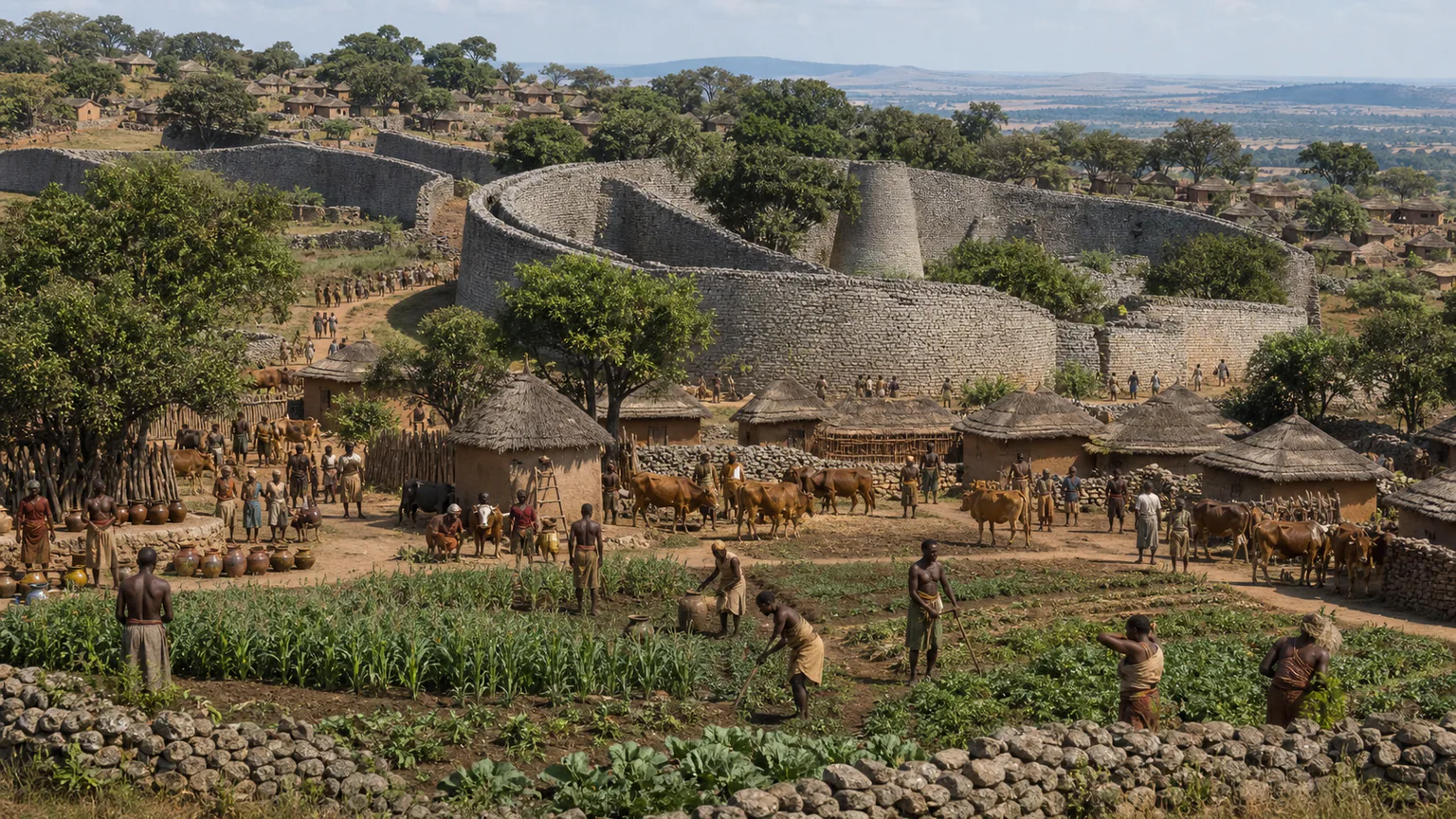 AI-generated evidence-guided visualization related to Great Zimbabwe, 11th-15th centuries CE.