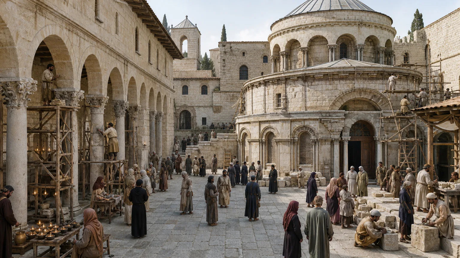AI-generated evidence-guided visualization related to Church of the Holy Sepulchre, c. 335 CE-present.