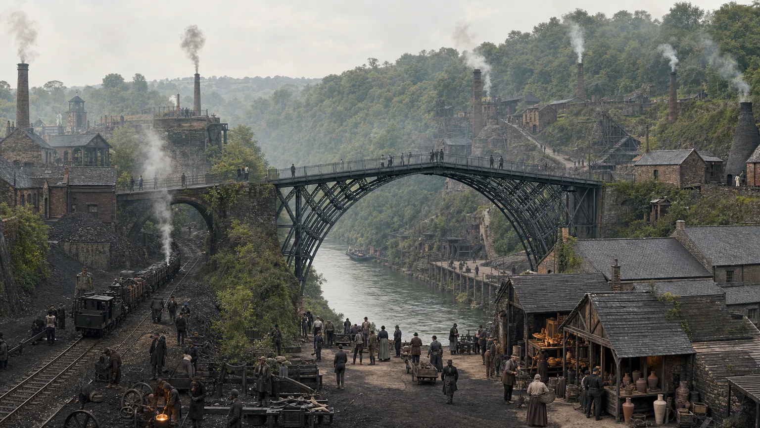 AI-generated evidence-guided visualization related to Ironbridge Gorge, c. 1709-1900 CE.