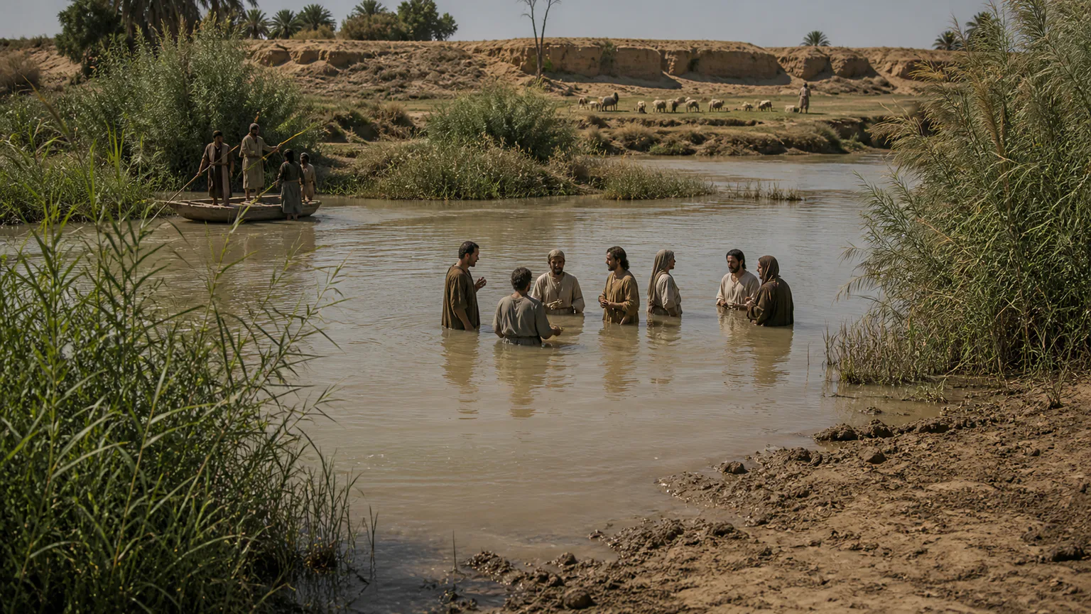 AI-generated evidence-guided visualization related to Jordan baptism zone, c. 27-30 CE.