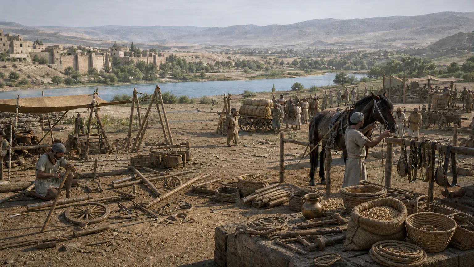 AI-generated evidence-guided visualization related to Kadesh campaign landscape, c. 1274-1258 BCE.