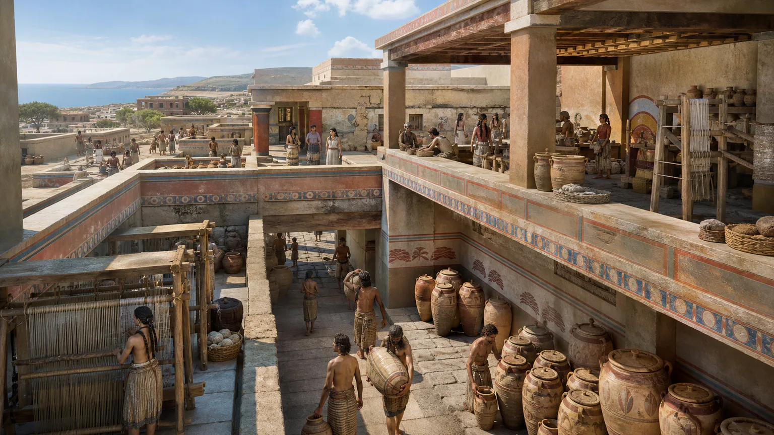 AI-generated evidence-guided visualization related to Knossos, c. 2000-1450 BCE.