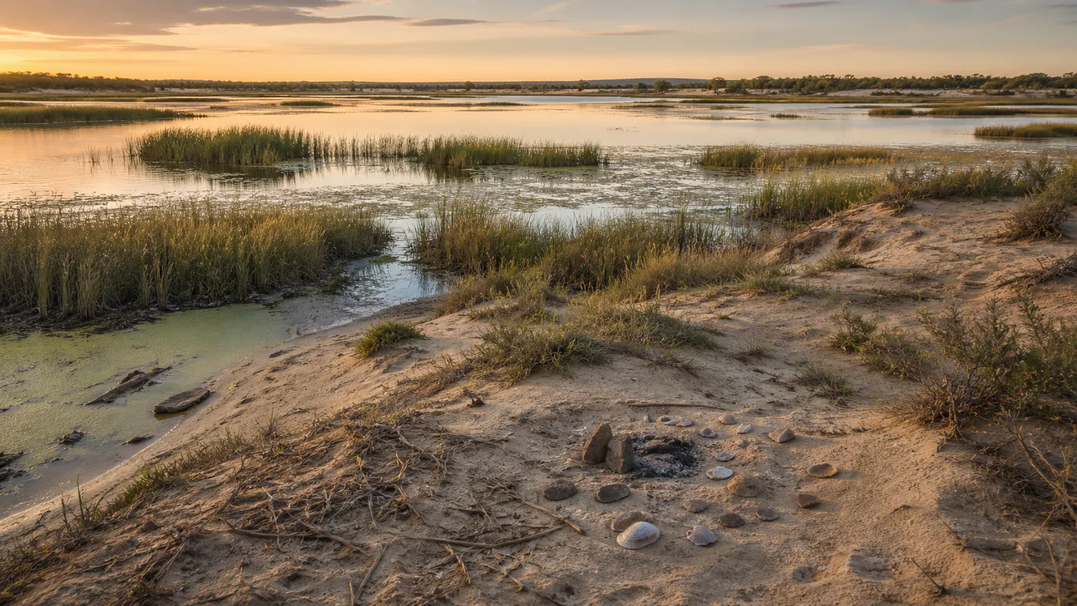 AI-generated evidence-guided visualization related to Willandra Lakes, At least c. 45,000 years ago-present.
