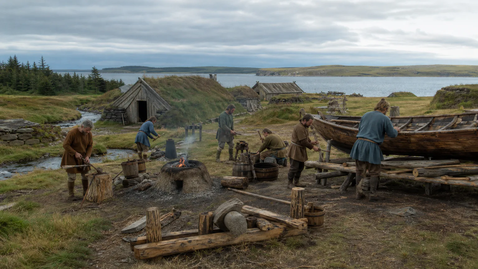 AI-generated evidence-guided visualization related to L'Anse aux Meadows, c. 1000 CE.