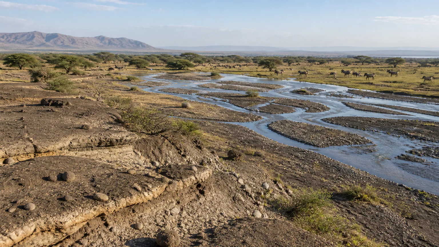 AI-generated evidence-guided visualization related to Ledi-Geraru, c. 2.8 million years ago.