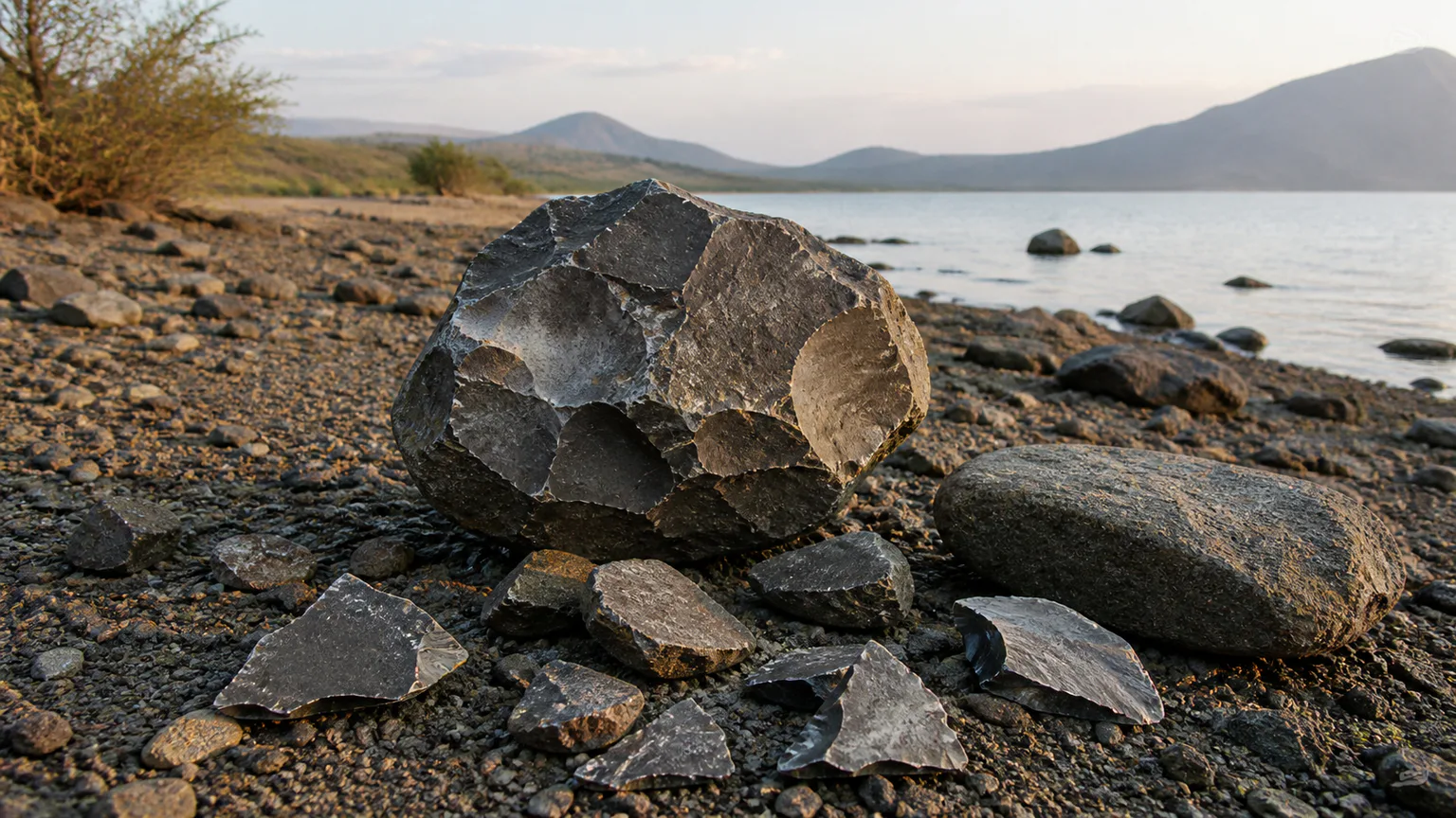 AI-generated evidence-guided visualization related to Lomekwi 3, c. 3.3 million years ago.