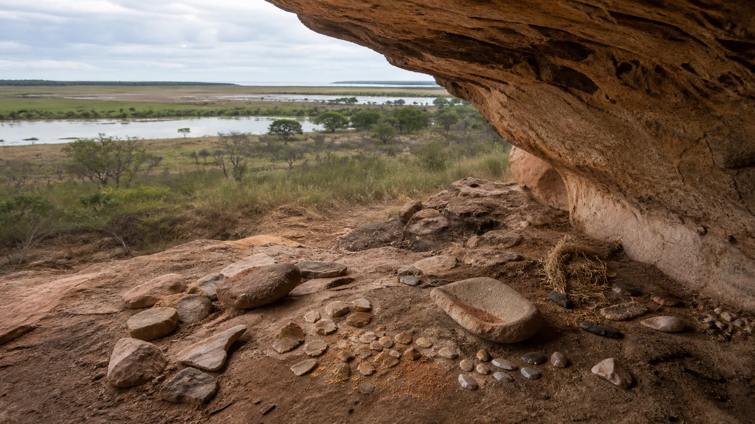 AI-generated evidence-guided visualization related to Madjedbebe, c. 65,000-50,000 years ago for early layers.