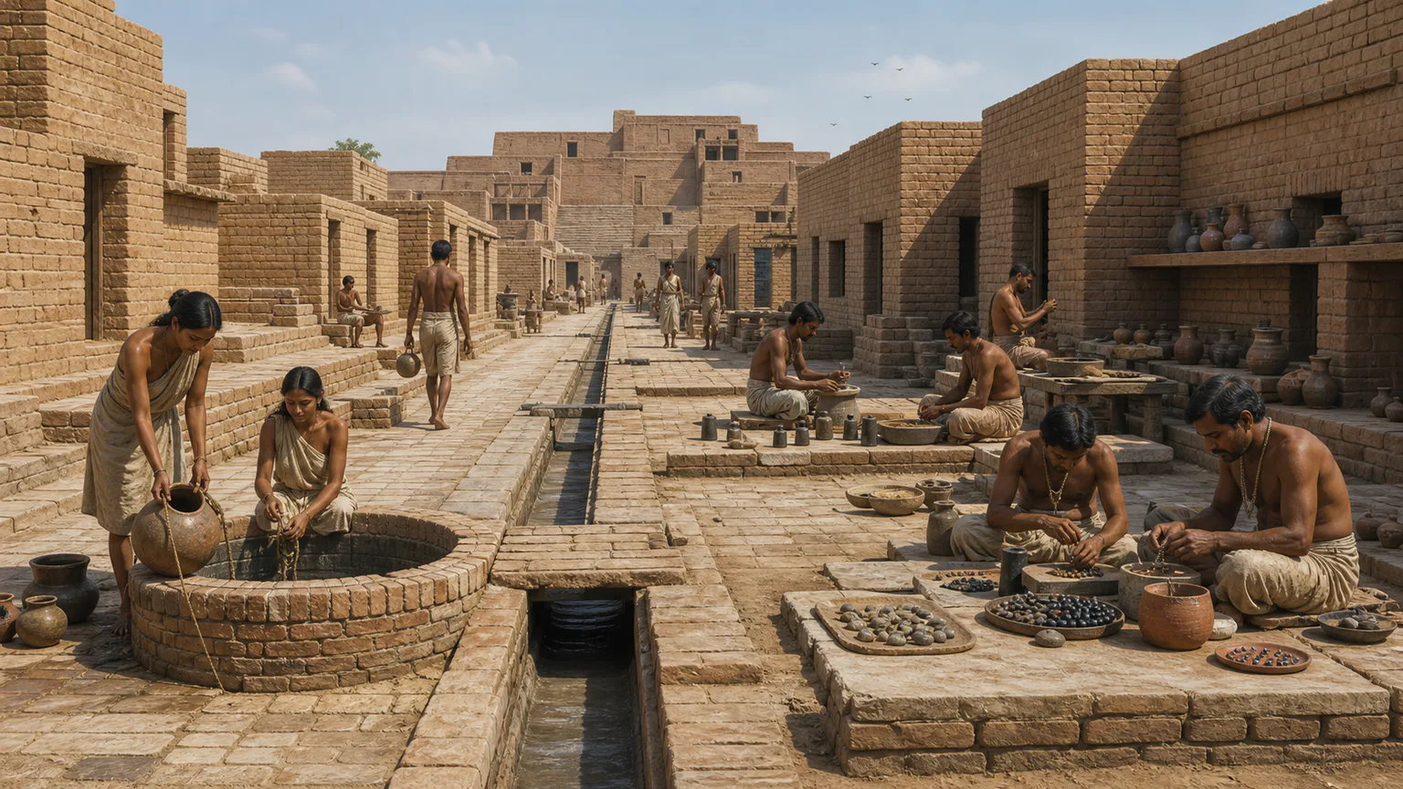 AI-generated evidence-guided visualization related to Mohenjo-daro, c. 2600-1900 BCE.