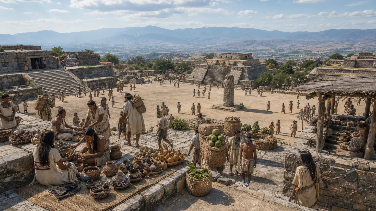 AI-generated evidence-guided visualization related to Monte Alban, c. 500 BCE-850 CE.