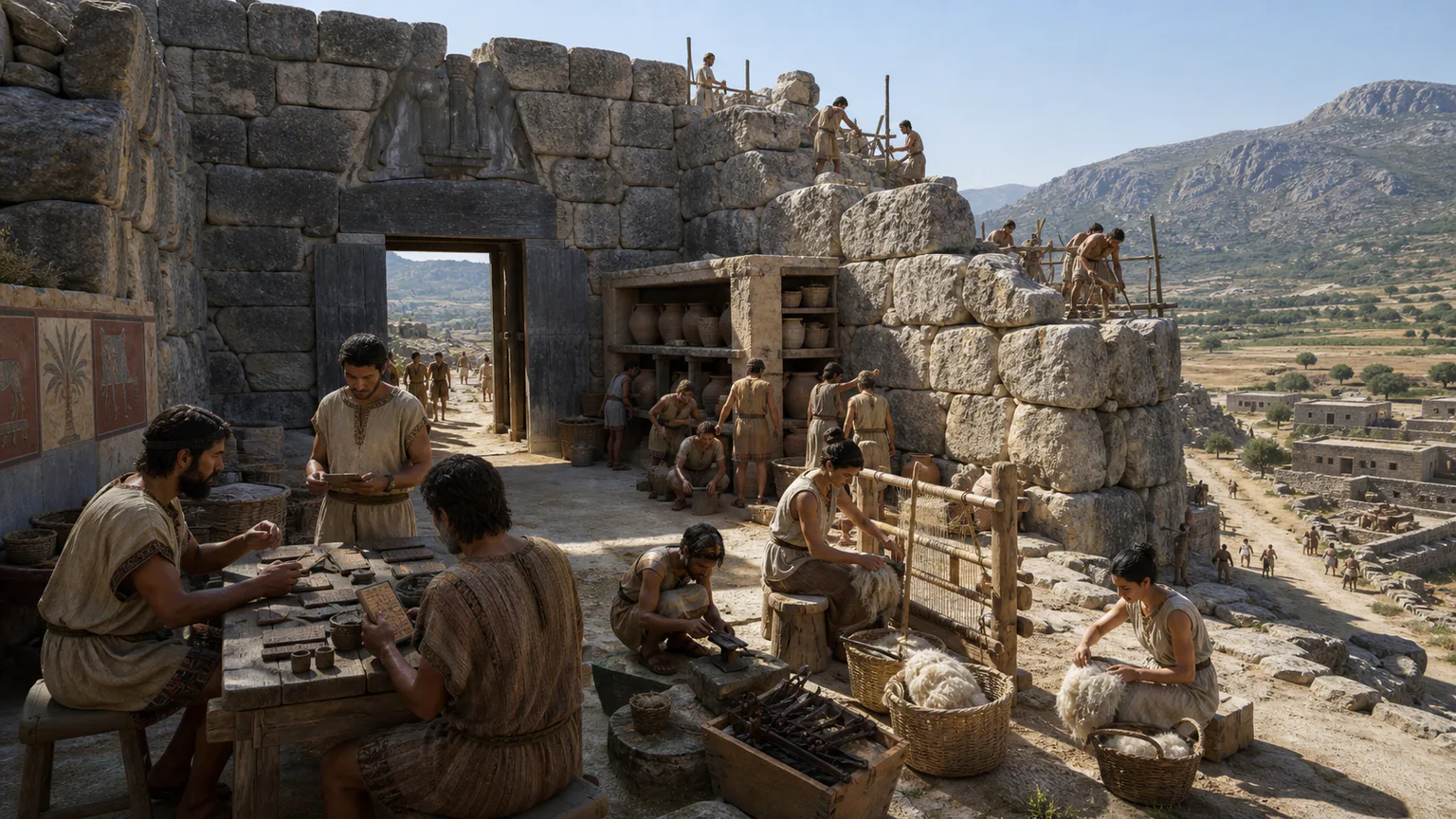 AI-generated evidence-guided visualization related to Mycenae and Tiryns, c. 1600-1100 BCE.