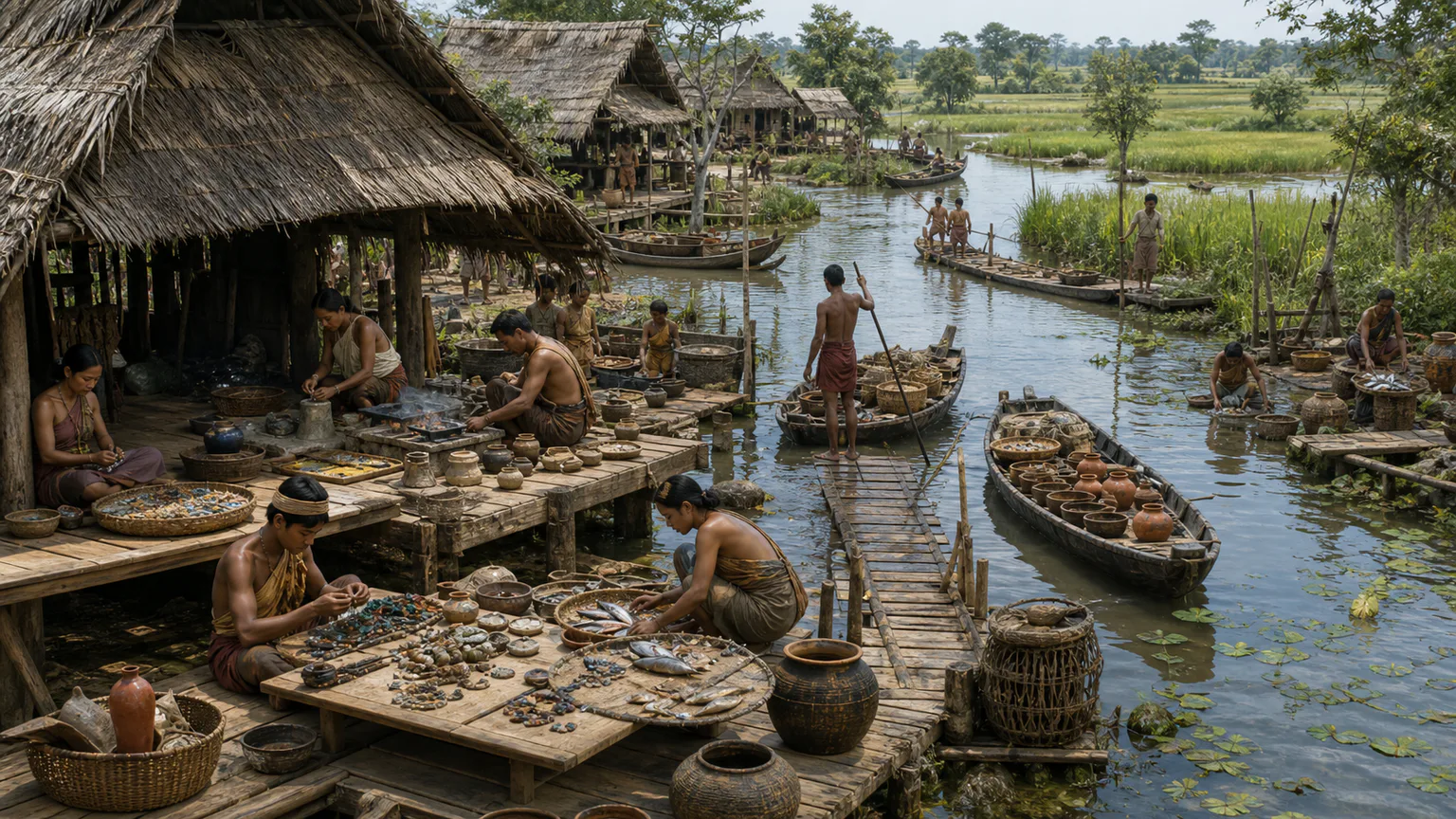 AI-generated evidence-guided visualization related to Oc Eo, c. 1st-7th centuries CE.
