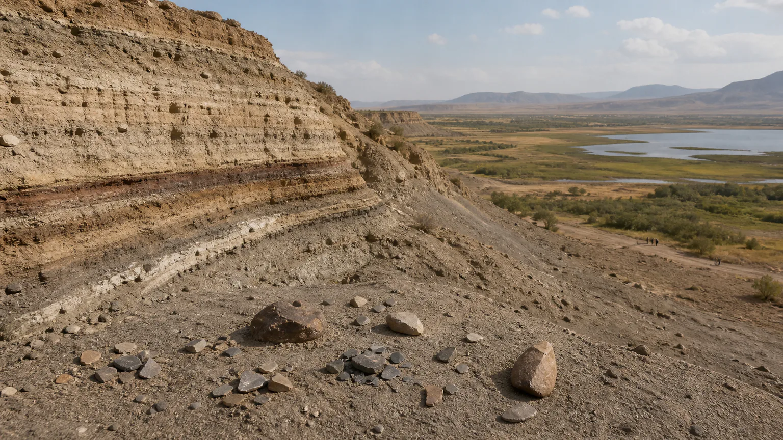 AI-generated evidence-guided visualization related to Olduvai Gorge, c. 1.9-1.2 million years ago.
