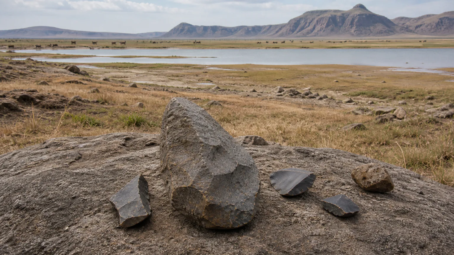 AI-generated evidence-guided visualization related to Olorgesailie Basin, c. 1.2 million-300,000 years ago.