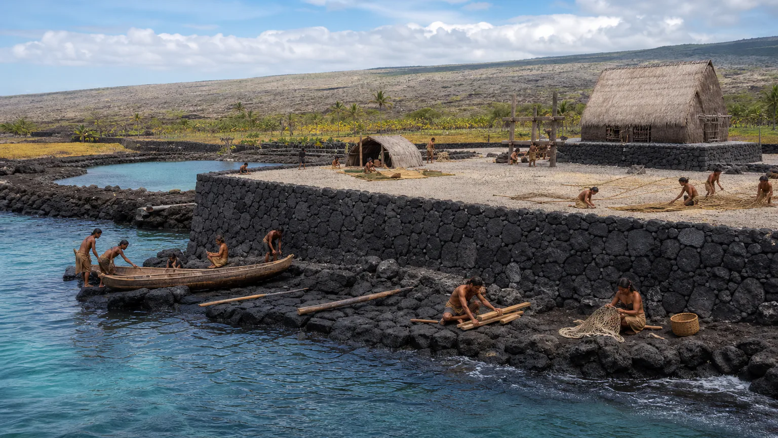 AI-generated evidence-guided visualization related to Puʻuhonua o Hōnaunau, c. 15th century-1819 CE.