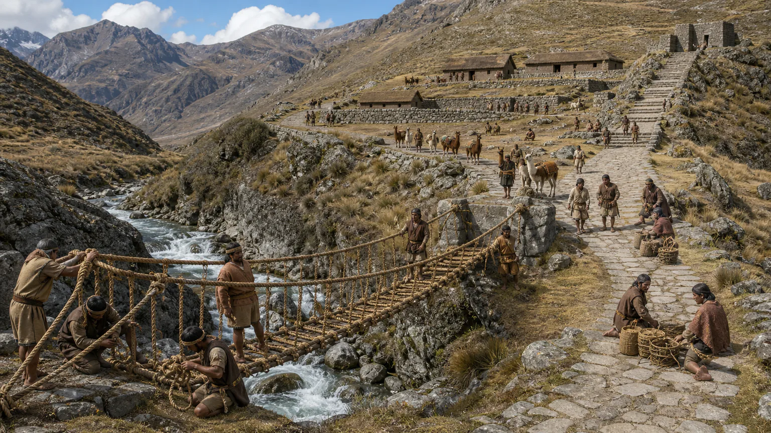 AI-generated evidence-guided visualization related to Qhapaq Ñan at Huánuco Pampa, 15th-early 16th centuries CE.