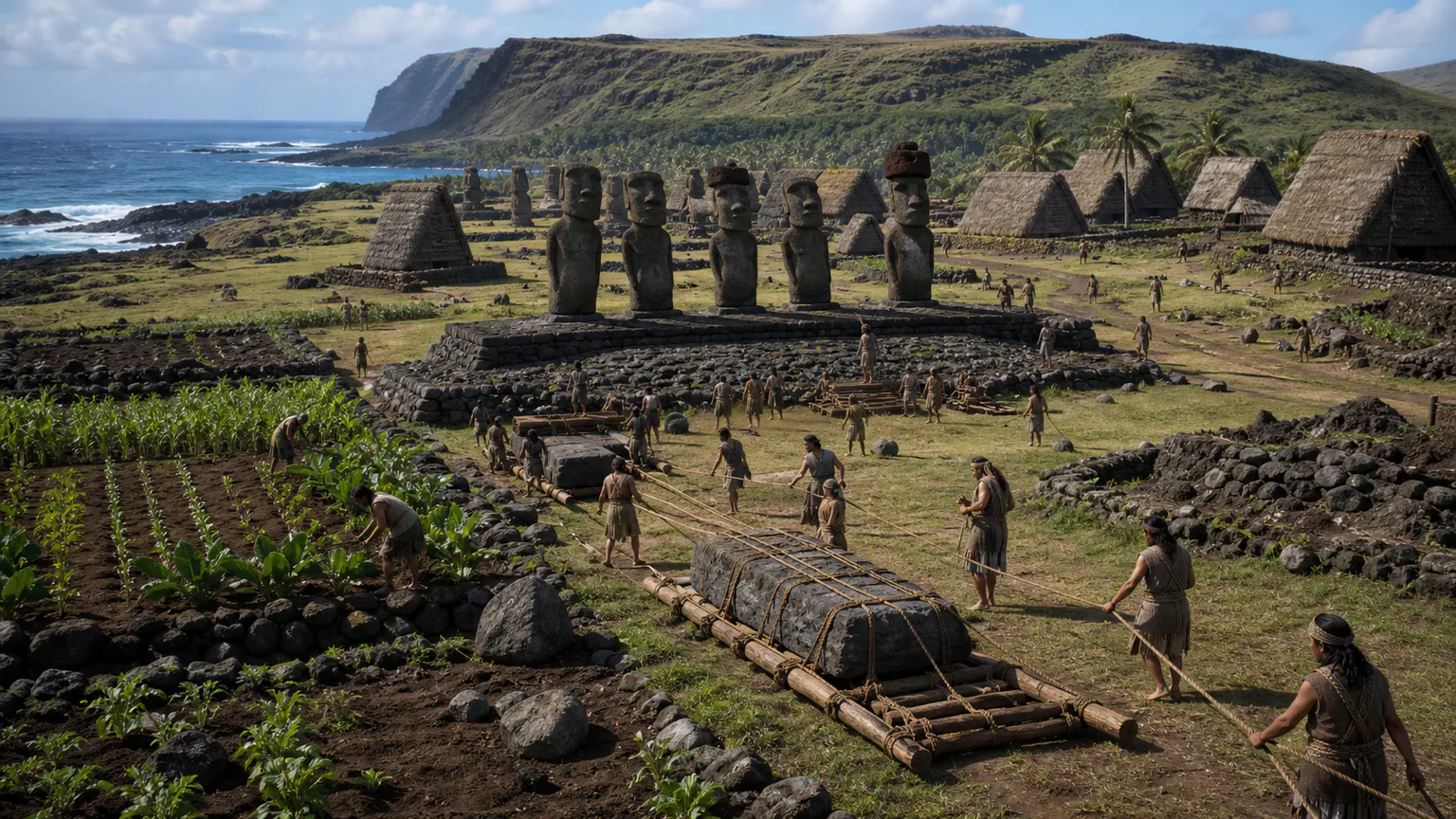 AI-generated evidence-guided visualization related to Rapa Nui, c. 1200 CE-present.