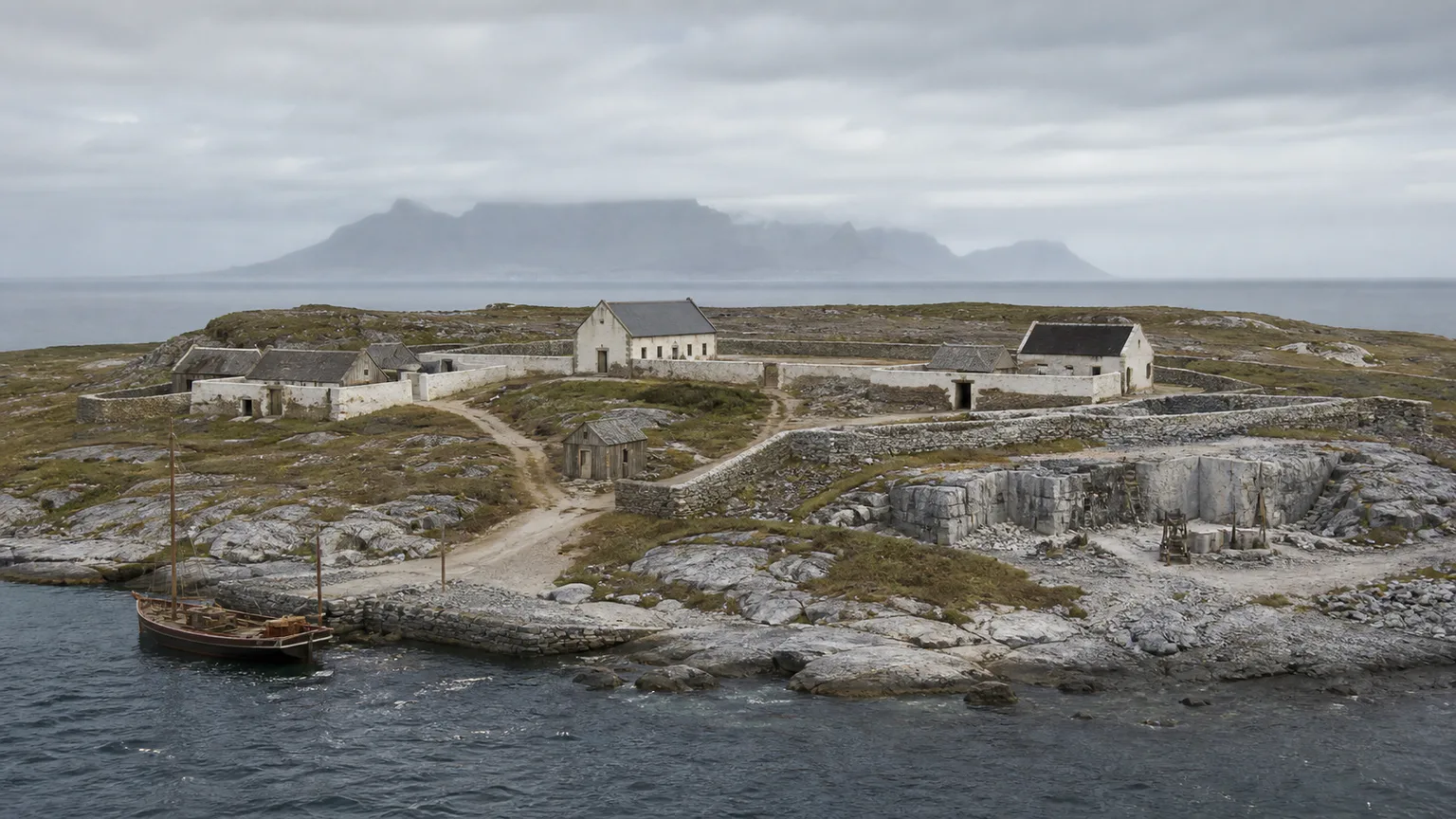 AI-generated evidence-guided visualization related to Robben Island, c. 17th century-1996 CE.