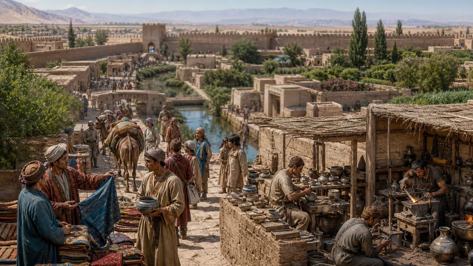 AI-generated evidence-guided visualization related to Samarkand, c. 500 BCE-1800 CE, selected phases.