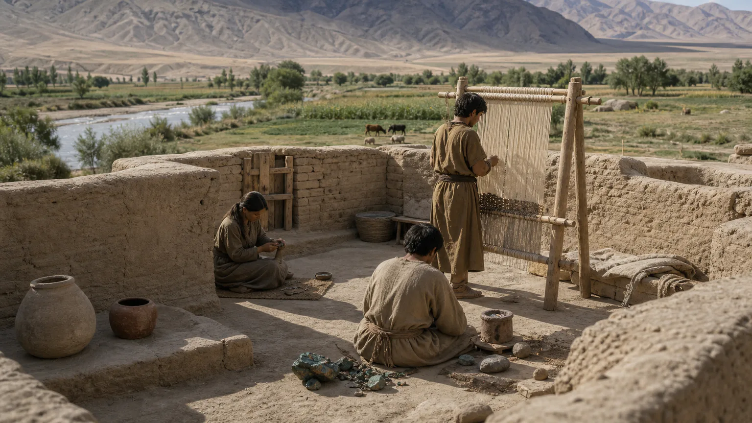 AI-generated evidence-guided visualization related to Sarazm, c. 3500-2000 BCE.
