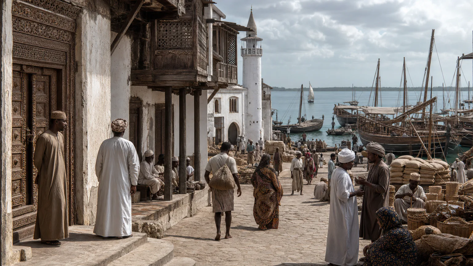 AI-generated evidence-guided visualization related to Stone Town of Zanzibar, c. 18th century-present.
