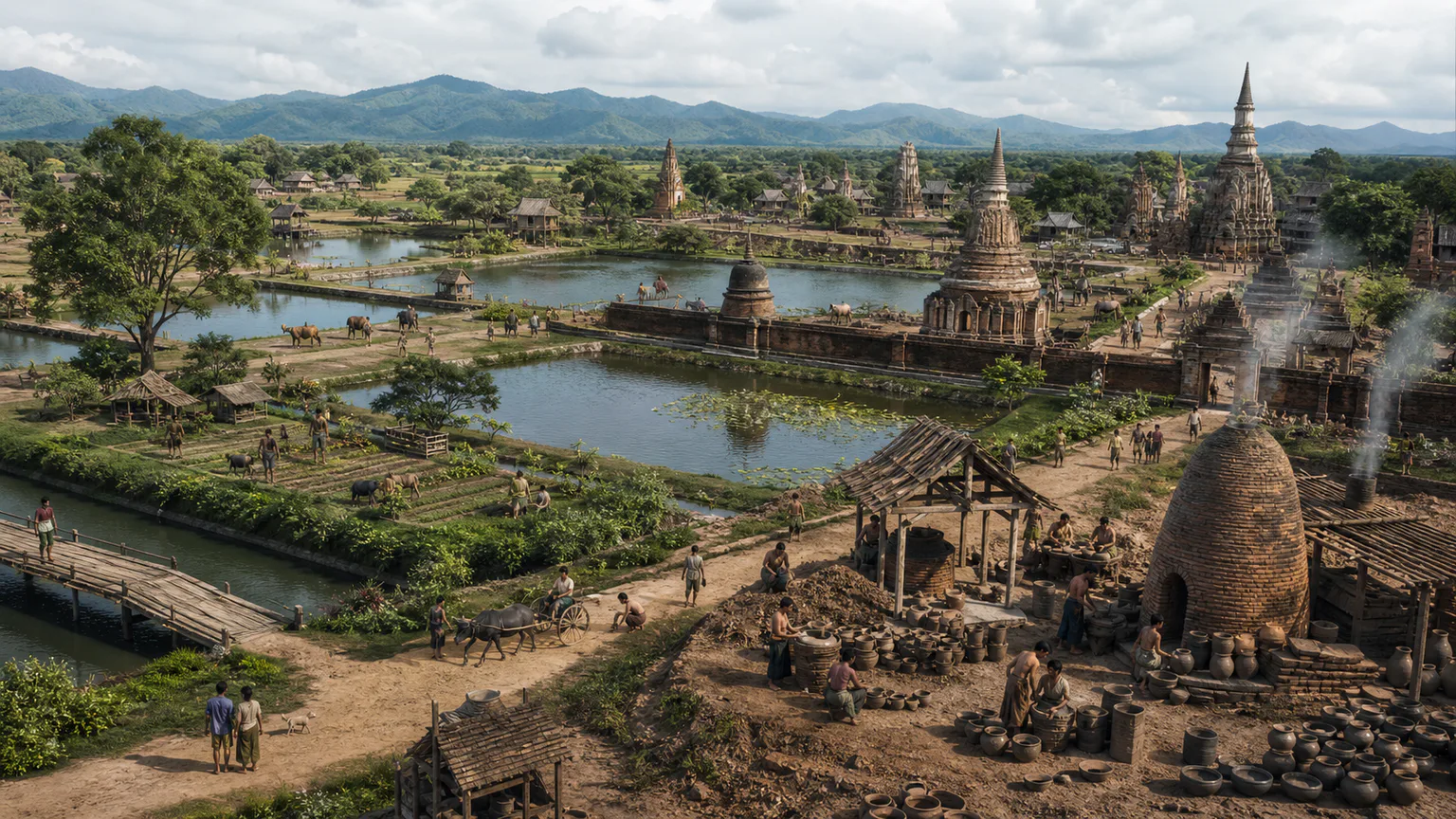 AI-generated evidence-guided visualization related to Sukhothai and associated towns, c. 13th-15th centuries CE.