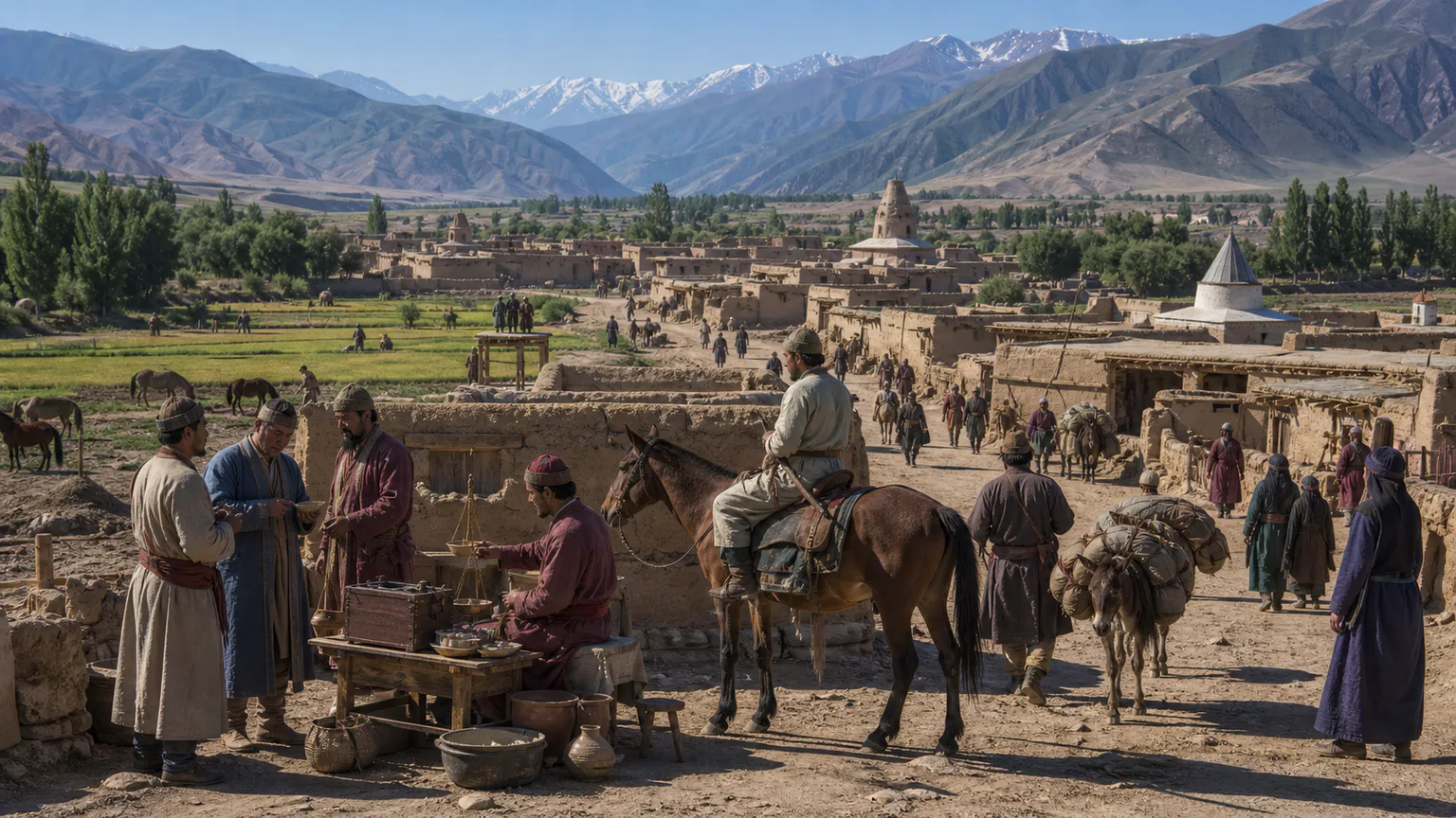 AI-generated evidence-guided visualization related to Suyab / Ak-Beshim, c. 6th-9th centuries CE.