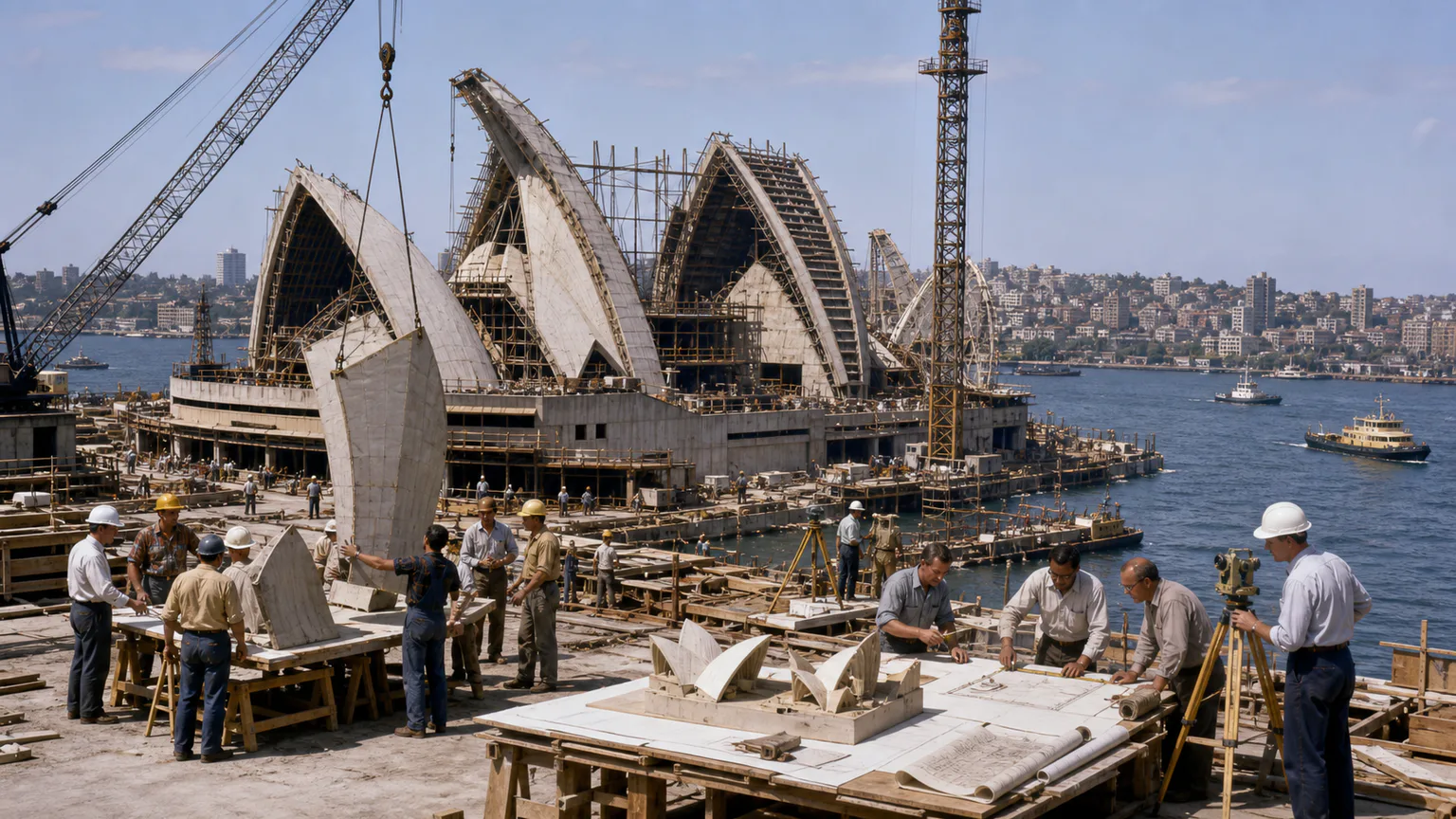 AI-generated evidence-guided visualization related to Sydney Opera House, 1957 CE-present.